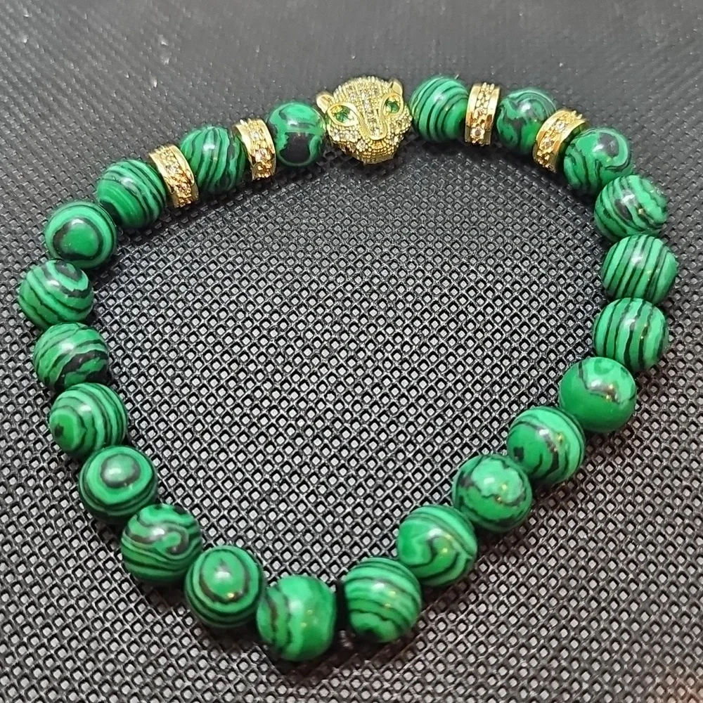 Mens Green Malachite Leopard Bracelet - Picture 1 of 1